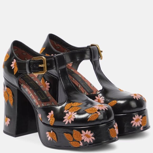 Etro Embroidered Platform Mary Jane Block Heels 2023 Runway 39 9 - Picture 1 of 10